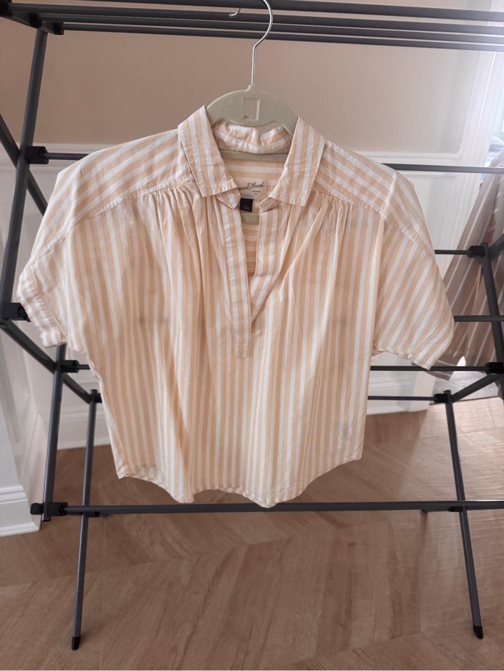 Light Beige Stripe Short-Sleeve women’s crop Shirt